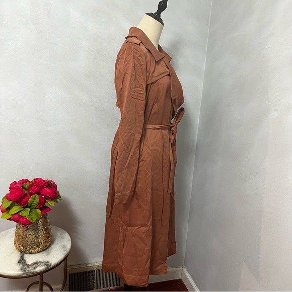 Badgley Mischka Faux Leather Trim Cedar Color Long Trench Coat - Duplicate - Picture 13 of 16